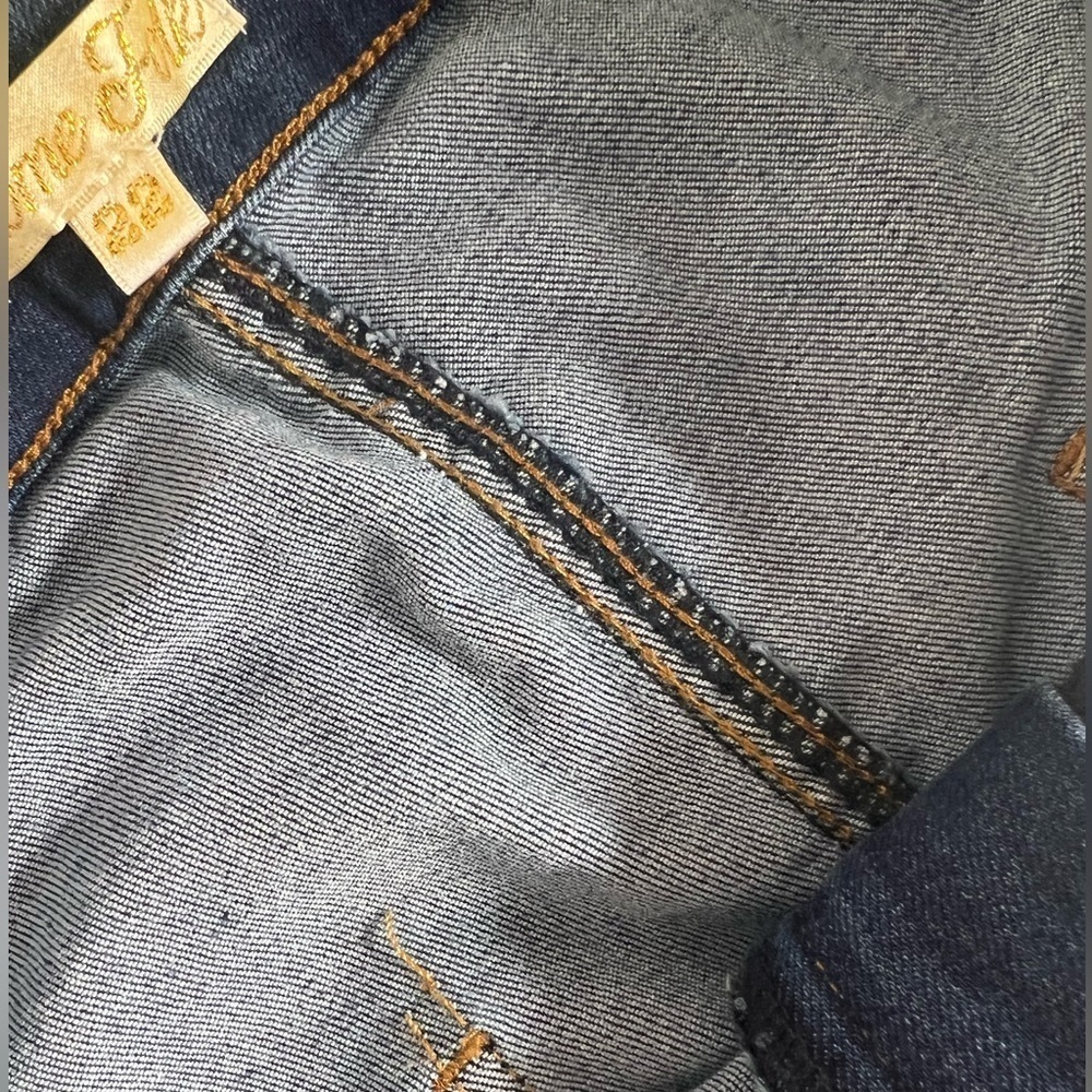 Home Folk Distressed Women's Dark Wash Blue Flare Jeans - Picture 14 of 14